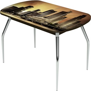 Кухонный стол раздвижной Ривьера исп.2 ноги метал. крашеные №24 Фотопечать (Города №9) в Перми