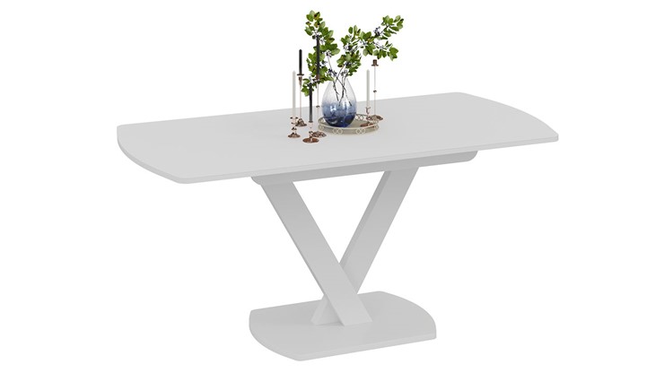 Раздвижной стол Салерно тип 1 (Белый муар/Стекло матовое белое) в Перми - изображение 1