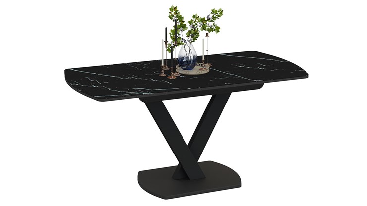 Кухонный раскладной стол Салерно тип 1 (Черный муар/Стекло черный мрамор) в Перми - изображение 1