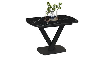 Кухонный раскладной стол Салерно тип 1 (Черный муар/Стекло черный мрамор) в Перми - предосмотр