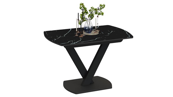 Кухонный раскладной стол Салерно тип 1 (Черный муар/Стекло черный мрамор) в Перми - изображение