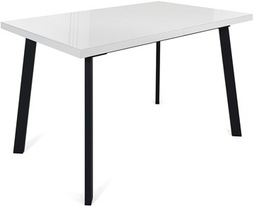 Кухонный стол раскладной Сальвадор-1G (ноги черные, стекло cristal/белый цемент) в Перми