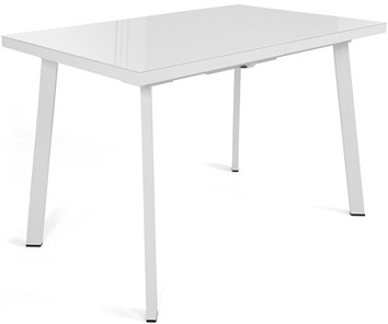 Кухонный стол раздвижной Сальвадор-1G (ноги белые, стекло cristal/белый цемент) в Перми