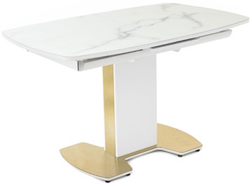 Кухонный раздвижной стол Санторини Gold ПМ (Керамика Greys White) в Перми