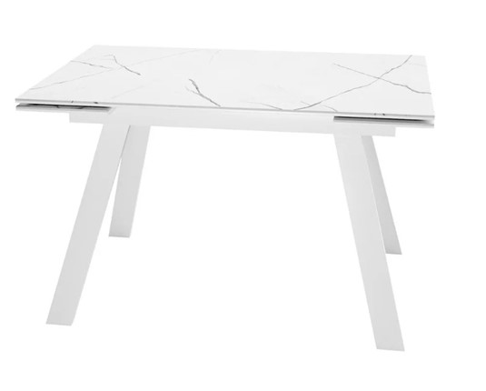 Кухонный раскладной стол SKL 140, керамика белый мрамор/подстолье белое/ножки белые в Перми - изображение