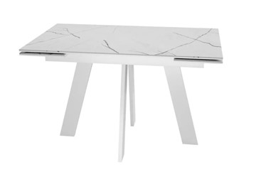 Кухонный раскладной стол SKM 120, керамика белый мрамор/подстолье белое/ножки белые в Перми