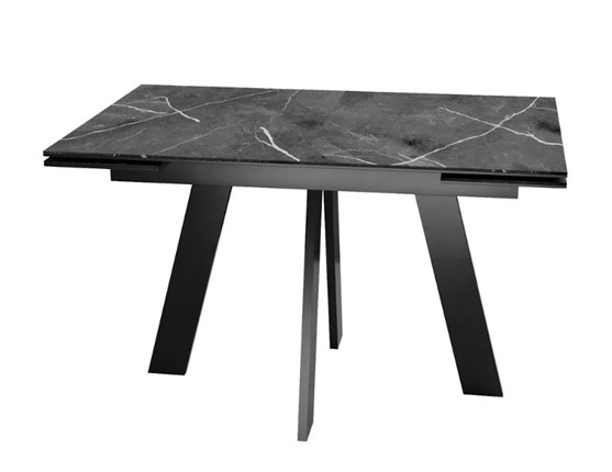 Раздвижной стол SKM 120, керамика черный мрамор/подстолье черное/ножки черные в Березниках - изображение