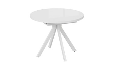 Кухонный раздвижной стол Стокгольм Тип 1 (Белый муар/Стекло глянцевое белое) в Перми - предосмотр 2