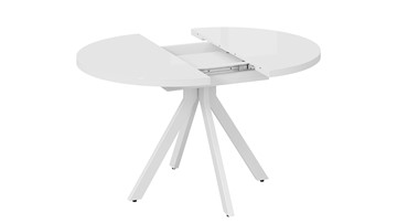 Кухонный раздвижной стол Стокгольм Тип 1 (Белый муар/Стекло глянцевое белое) в Перми - предосмотр 3