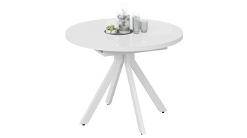 Кухонный раздвижной стол Стокгольм Тип 1 (Белый муар/Стекло глянцевое белое) в Перми - предосмотр
