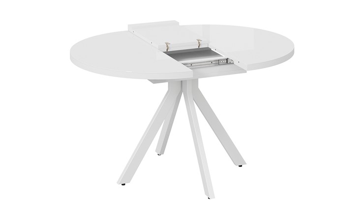 Кухонный раздвижной стол Стокгольм Тип 1 (Белый муар/Стекло глянцевое белое) в Перми - изображение 5