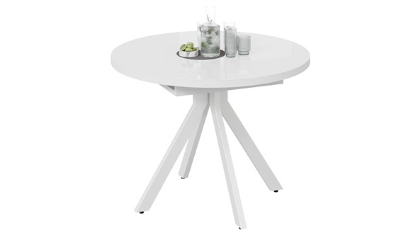 Кухонный раздвижной стол Стокгольм Тип 1 (Белый муар/Стекло глянцевое белое) в Перми - изображение