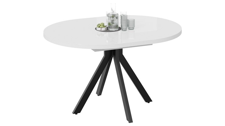 Кухонный раскладной стол Стокгольм Тип 1 (Черный муар/Стекло глянцевое белое) в Перми - изображение 1