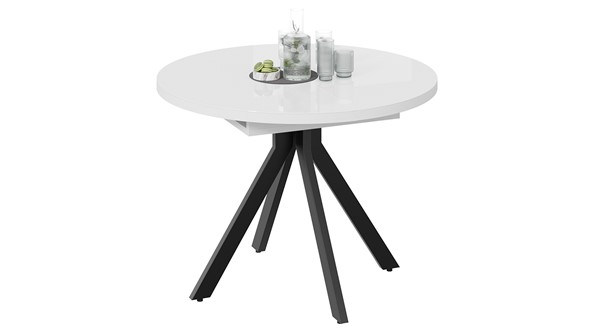 Кухонный раскладной стол Стокгольм Тип 1 (Черный муар/Стекло глянцевое белое) в Перми - изображение
