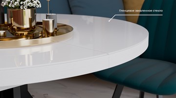 Кухонный раскладной стол Стокгольм Тип 1 (Черный муар/Стекло глянцевое белое) в Перми - предосмотр 9