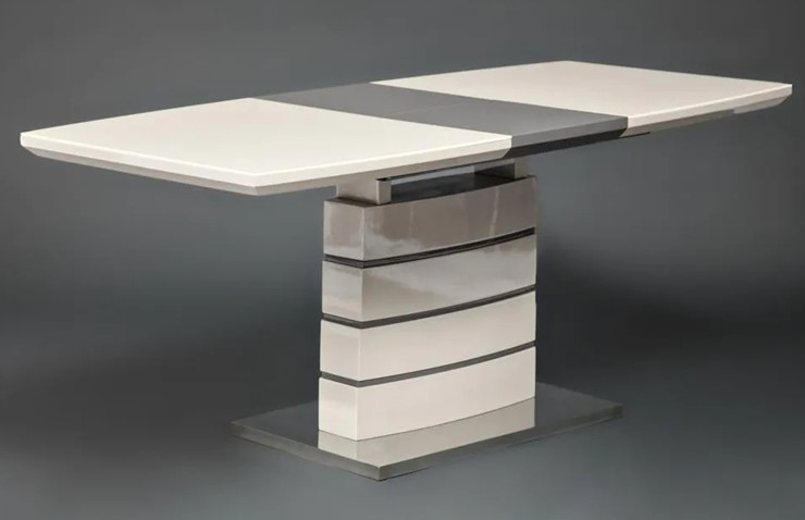 Кухонный раздвижной стол WOLF ( mod. 8053-2 ) мдф high gloss/закаленное стекло, 120/160x80x76, слоновая кость/латте в Перми - изображение 10