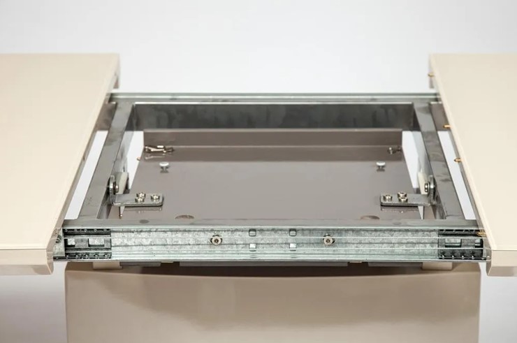 Кухонный раздвижной стол WOLF ( mod. 8053-2 ) мдф high gloss/закаленное стекло, 120/160x80x76, слоновая кость/латте в Перми - изображение 3
