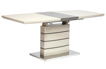 Кухонный раздвижной стол WOLF ( mod. 8053-2 ) мдф high gloss/закаленное стекло, 120/160x80x76, слоновая кость/латте в Перми - предосмотр