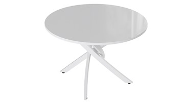 Круглый стол на кухню Diamond тип 2 (Белый муар/Белый глянец) в Чайковском