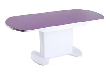 Кухонный раздвижной стол ПГ-02 тумба СТ2, белое, фиолетовое стекло, МДФ в Березниках