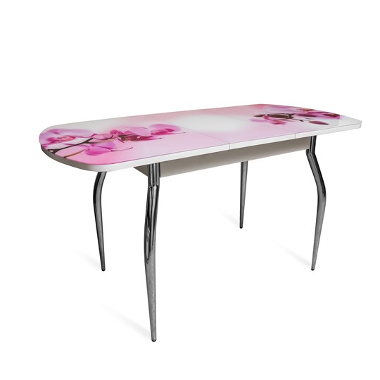 Кухонный раскладной стол ПГ-02СТФ белое/орхидея/хром фигурные в Перми - изображение 1