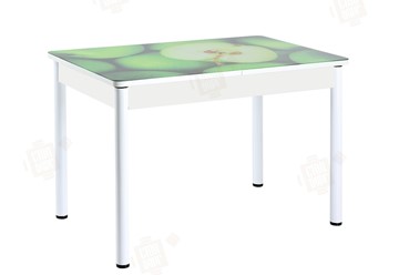 Кухонный раскладной стол Айсберг-01 СТФ, белый/фотопечать зеленые яблоки/ноги крашеные в Кунгуре