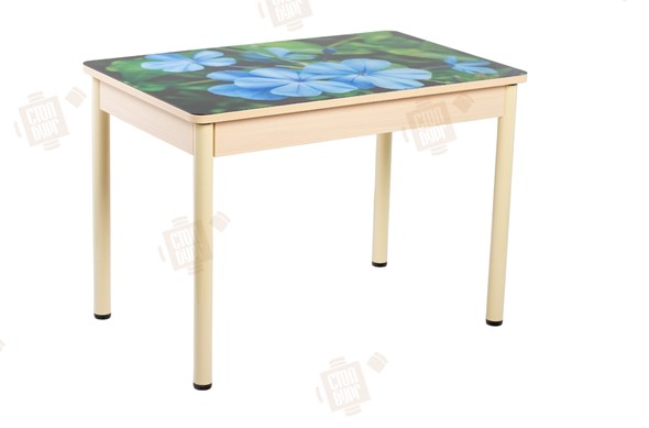 Кухонный стол раскладной Айсберг-01 СТФ, дуб/фотопечать фиалка/ноги крашеные в Перми - изображение