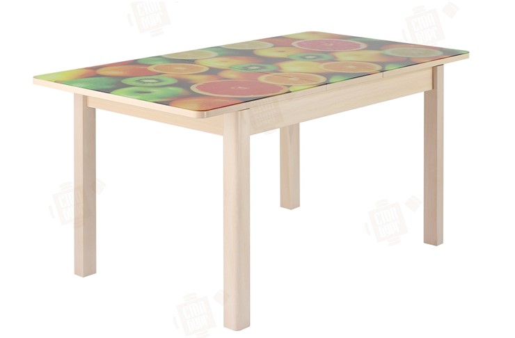 Кухонный раскладной стол Айсберг-01 СТФ, дуб/фотопечать фрукты/ноги массив квадратные в Перми - изображение 1