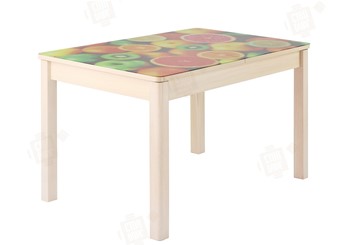 Кухонный раскладной стол Айсберг-01 СТФ, дуб/фотопечать фрукты/ноги массив квадратные в Перми