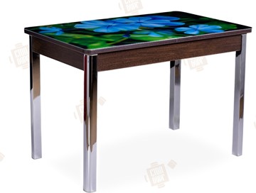 Кухонный стол раскладной Айсберг-01 СТФ, венге/фотопечать фиалка/ноги хром квадратные в Перми - предосмотр