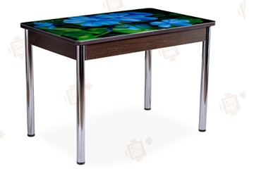 Кухонный стол раздвижной Айсберг-01 СТФ, венге/фотопечать фиалка/ноги хром прямые в Кунгуре