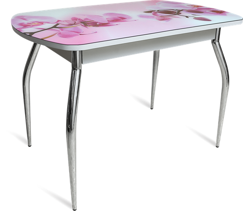 Стол на кухню ПГ-04 СТФ белое/орхидея/хром фигурные в Перми - изображение