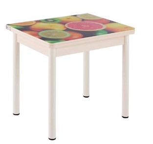 Кухонный пристенный стол СПА-01 СТФ, дуб молочный ЛДСП/стекло фрукты/36 прямые трубки крашеные белые в Перми