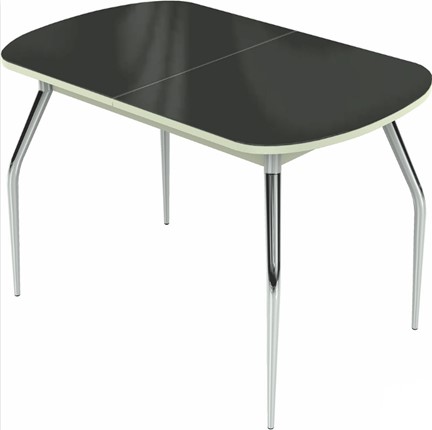 Кухонный стол раздвижной Ривьера исп.1 хром №5 (стекло черное/белый) в Перми - изображение