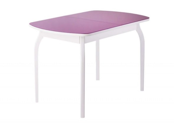 Кухонный стол раздвижной ПГ-мини, матовое фиолетовое стекло, ноги гнутые массив белый в Кунгуре - изображение