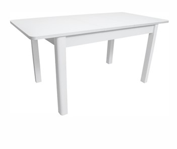 Кухонный стол раздвижной Айсберг-07 СТ1, белое ЛДСП/стекло белое/прямые массив белый в Перми - предосмотр 1