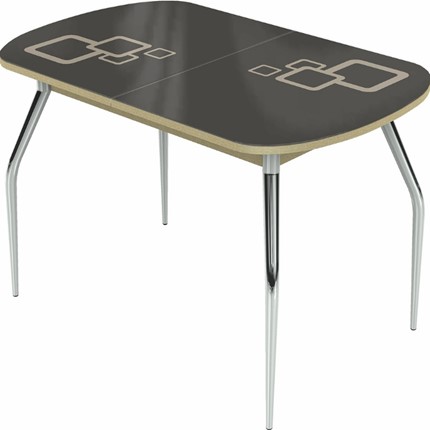 Кухонный стол раздвижной Ривьера исп.2 хром №5, Рисунок квадро (стекло коричневое/молочный/венге) в Перми - изображение