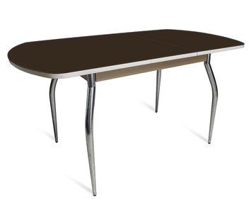 Кухонный раздвижной стол ПГ-07 СТ2, дуб молочный/черное стекло/35 хром гнутые металл в Березниках
