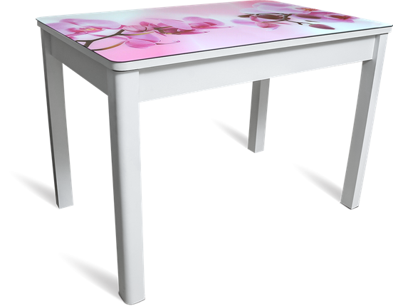 Кухонный стол раздвижной Айсберг мини СТФ, белое лдсп/орхидея/40 прямые массив белые в Перми - изображение