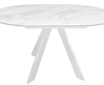 Стол на кухню раздвижной DikLine SFC110 d1100 стекло Оптивайт Белый мрамор/подстолье белое/опоры белые в Перми - предосмотр 1