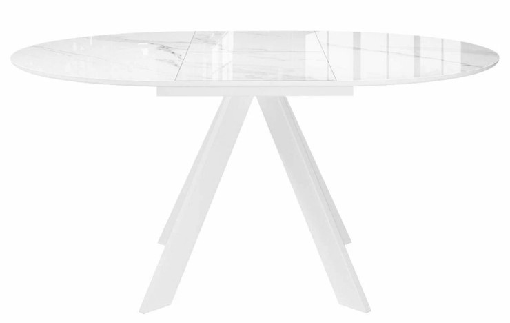 Стол на кухню раздвижной DikLine SFC110 d1100 стекло Оптивайт Белый мрамор/подстолье белое/опоры белые в Перми - изображение 2