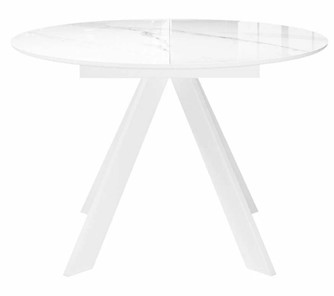 Стол на кухню раздвижной DikLine SFC110 d1100 стекло Оптивайт Белый мрамор/подстолье белое/опоры белые в Перми - предосмотр 3