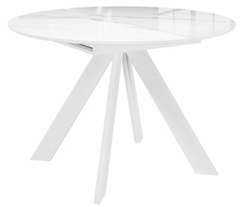 Стол на кухню раздвижной DikLine SFC110 d1100 стекло Оптивайт Белый мрамор/подстолье белое/опоры белые в Кунгуре