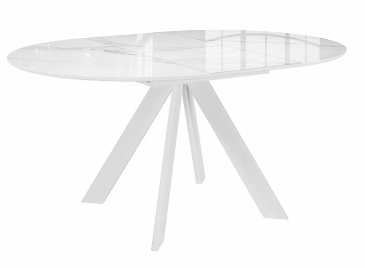 Стол на кухню раздвижной DikLine SFC110 d1100 стекло Оптивайт Белый мрамор/подстолье белое/опоры белые в Перми - изображение 4