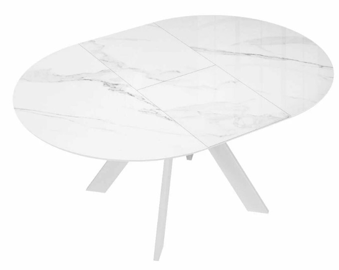 Стол на кухню раздвижной DikLine SFC110 d1100 стекло Оптивайт Белый мрамор/подстолье белое/опоры белые в Перми - изображение 5