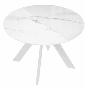 Стол на кухню раздвижной DikLine SFC110 d1100 стекло Оптивайт Белый мрамор/подстолье белое/опоры белые в Перми - предосмотр 6