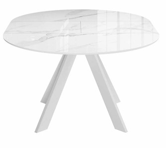 Стол на кухню раздвижной DikLine SFC110 d1100 стекло Оптивайт Белый мрамор/подстолье белое/опоры белые в Перми - предосмотр 7