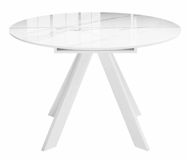 Стол на кухню раздвижной DikLine SFC110 d1100 стекло Оптивайт Белый мрамор/подстолье белое/опоры белые в Перми - изображение 8