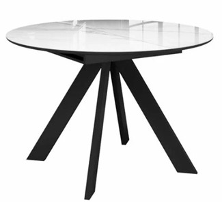 Стеклянный обеденный стол раздвижной  DikLine SFC110 d1100 стекло Оптивайт Белый мрамор/подстолье черное/опоры черные в Кунгуре