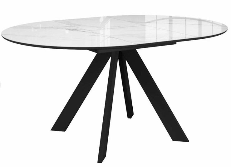 Стол на кухню раздвижной  DikLine SFC110 d1100 стекло Оптивайт Белый мрамор/подстолье черное/опоры черные в Перми - изображение 4